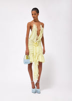 Yellow Ruffle Halter Mini Dress H5988