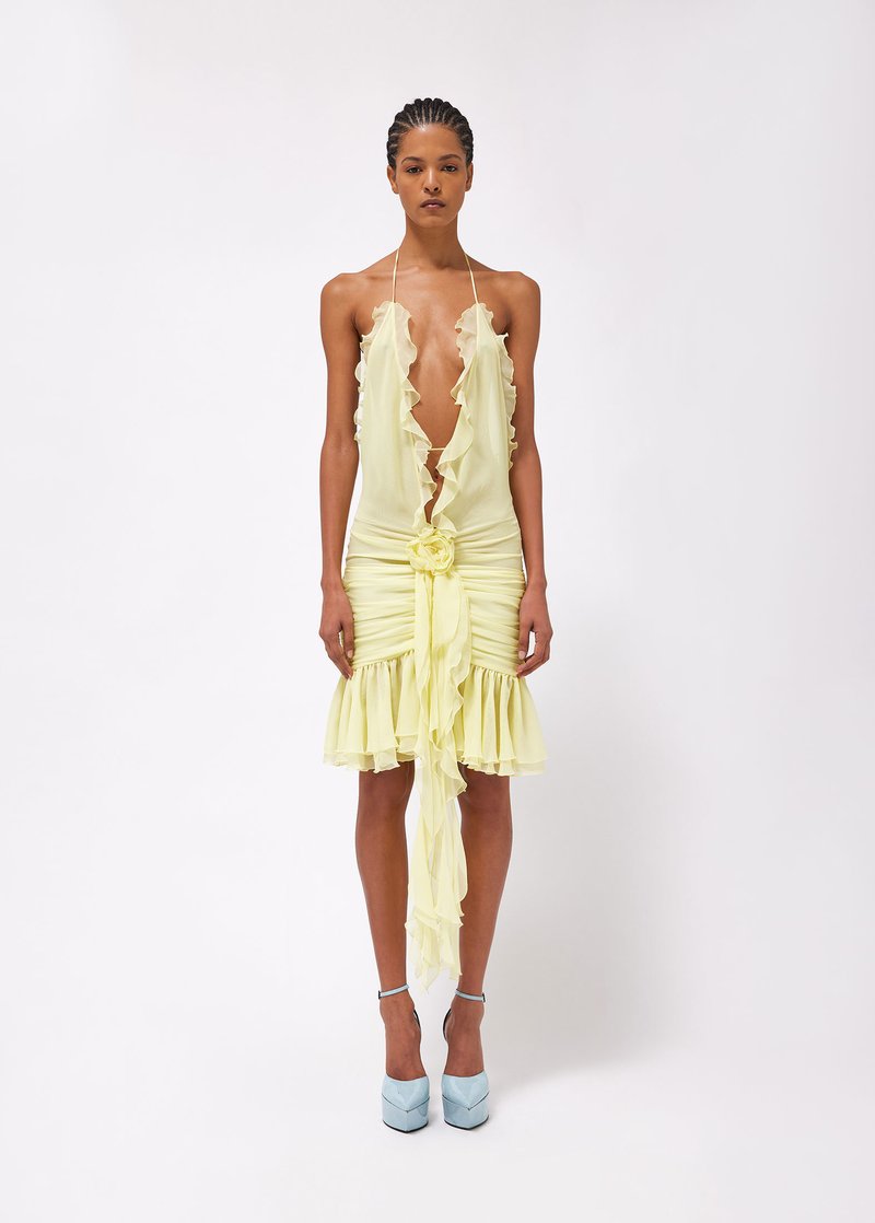 Yellow Ruffle Halter Mini Dress H5988