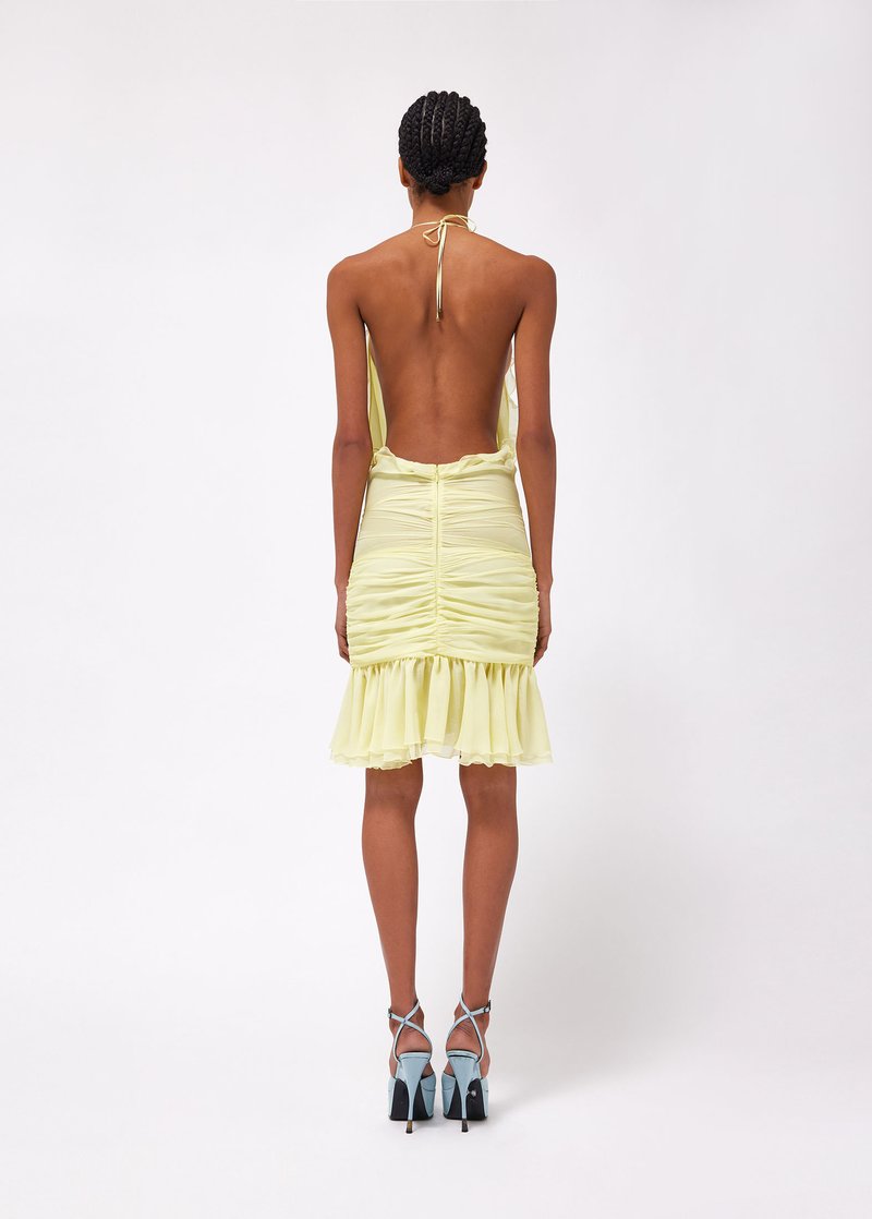 Yellow Ruffle Halter Mini Dress H5988