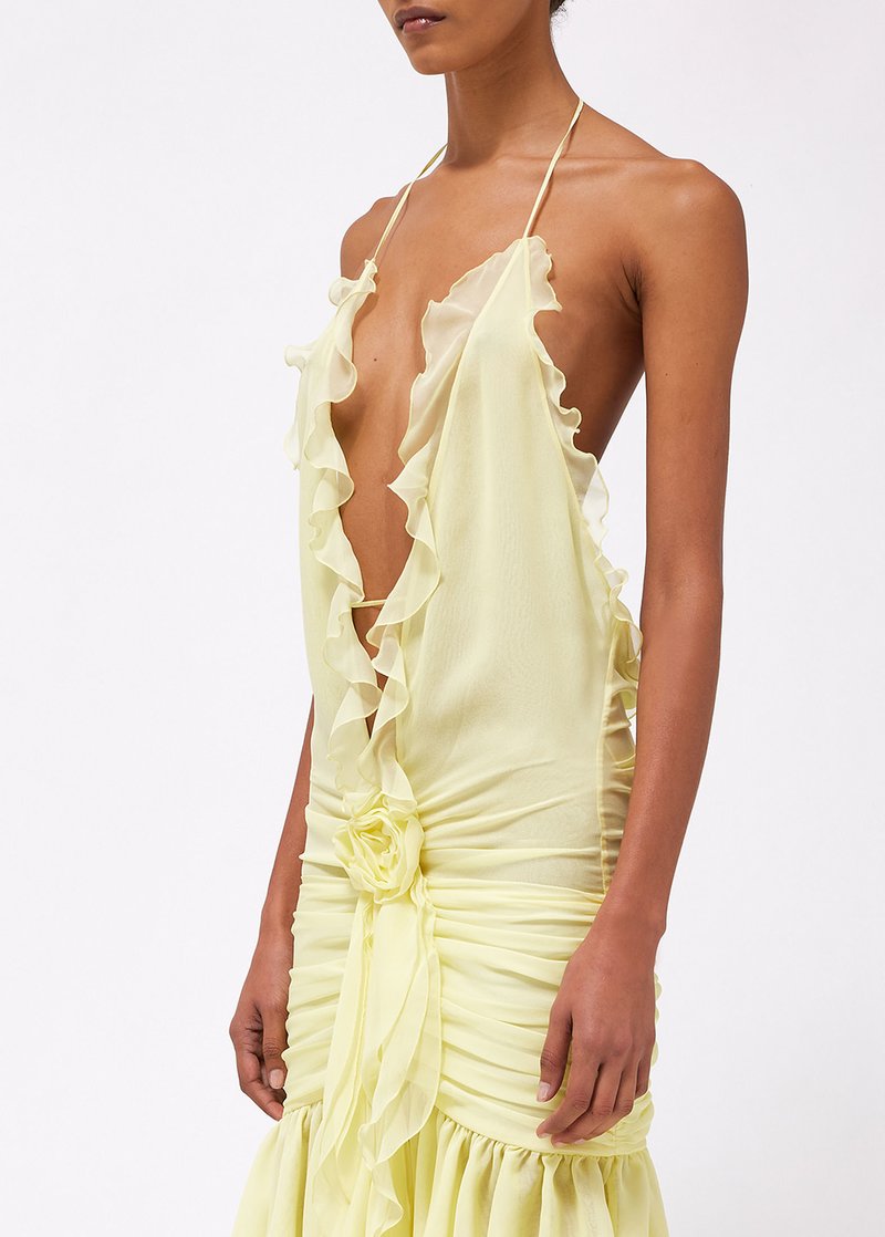 Yellow Ruffle Halter Mini Dress H5988