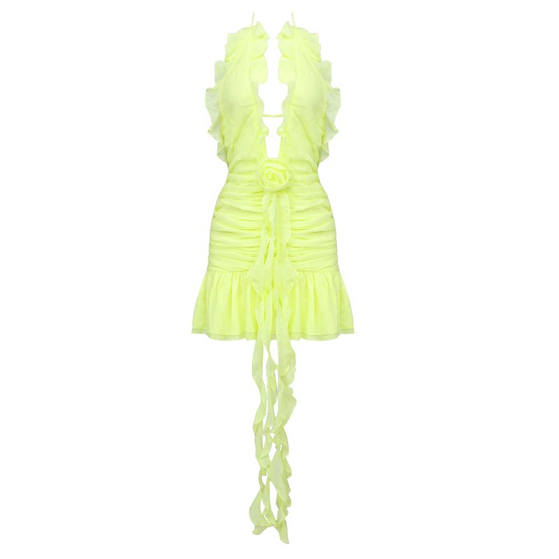 Yellow Ruffle Halter Mini Dress H5988