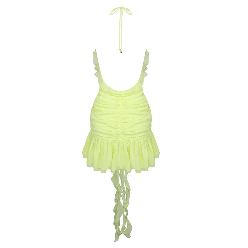 Yellow Ruffle Halter Mini Dress H5988