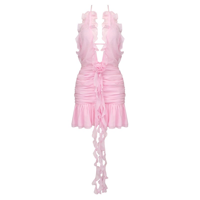Yellow Ruffle Halter Mini Dress H5988