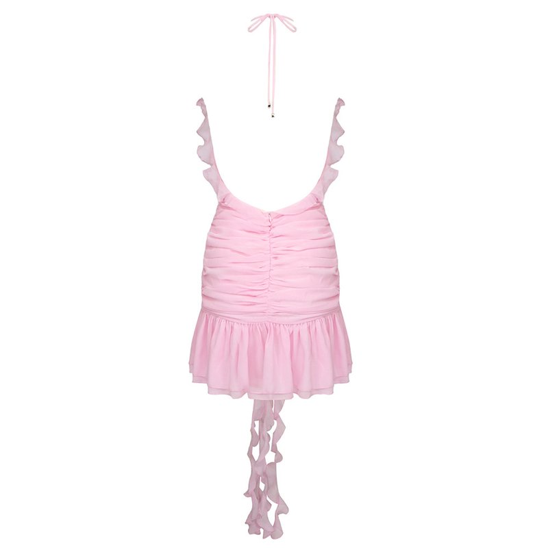 Yellow Ruffle Halter Mini Dress H5988