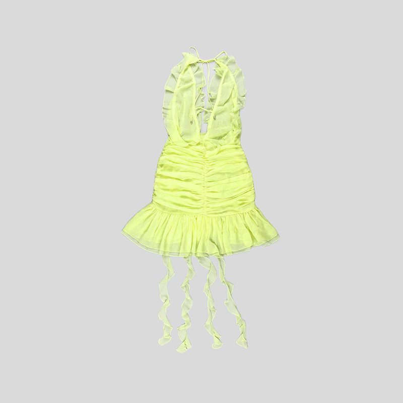 Yellow Ruffle Halter Mini Dress H5988