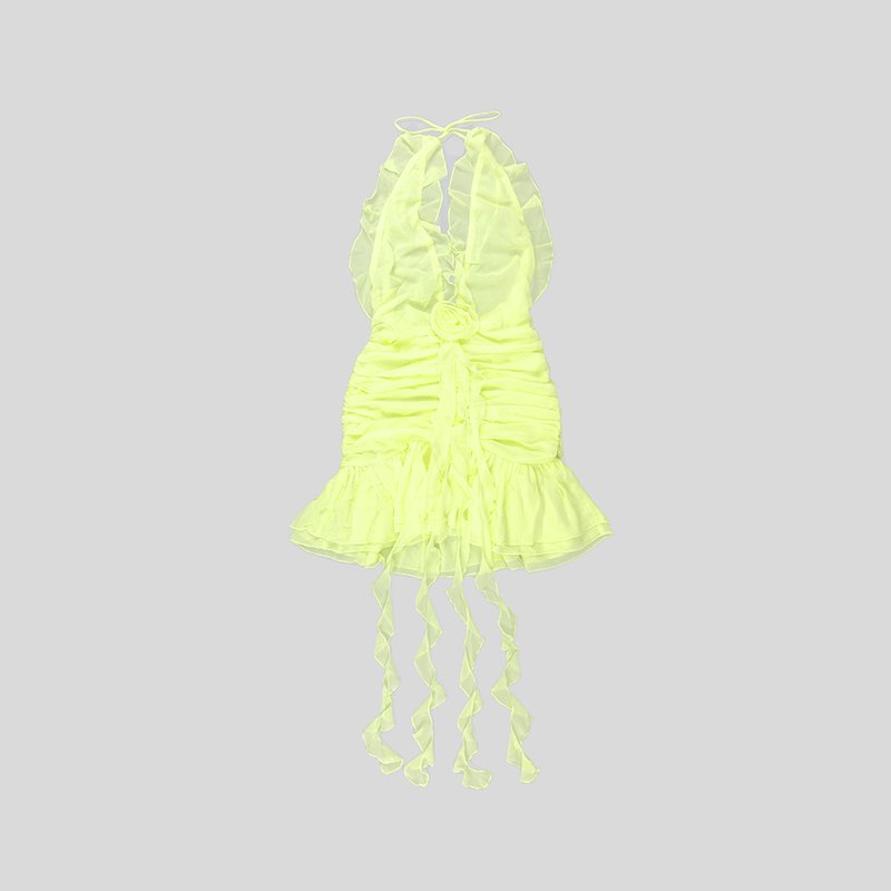 Yellow Ruffle Halter Mini Dress H5988