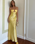 Yellow Satin Cutout Maxi Dress H6073