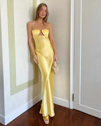 Yellow Satin Cutout Maxi Dress H6073
