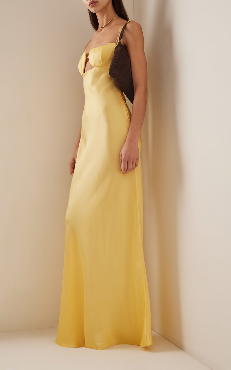 Yellow Satin Cutout Maxi Dress H6073