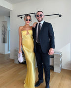 Yellow Satin Cutout Maxi Dress H6073