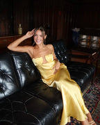 Yellow Satin Cutout Maxi Dress H6073