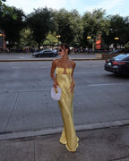 Yellow Satin Cutout Maxi Dress H6073