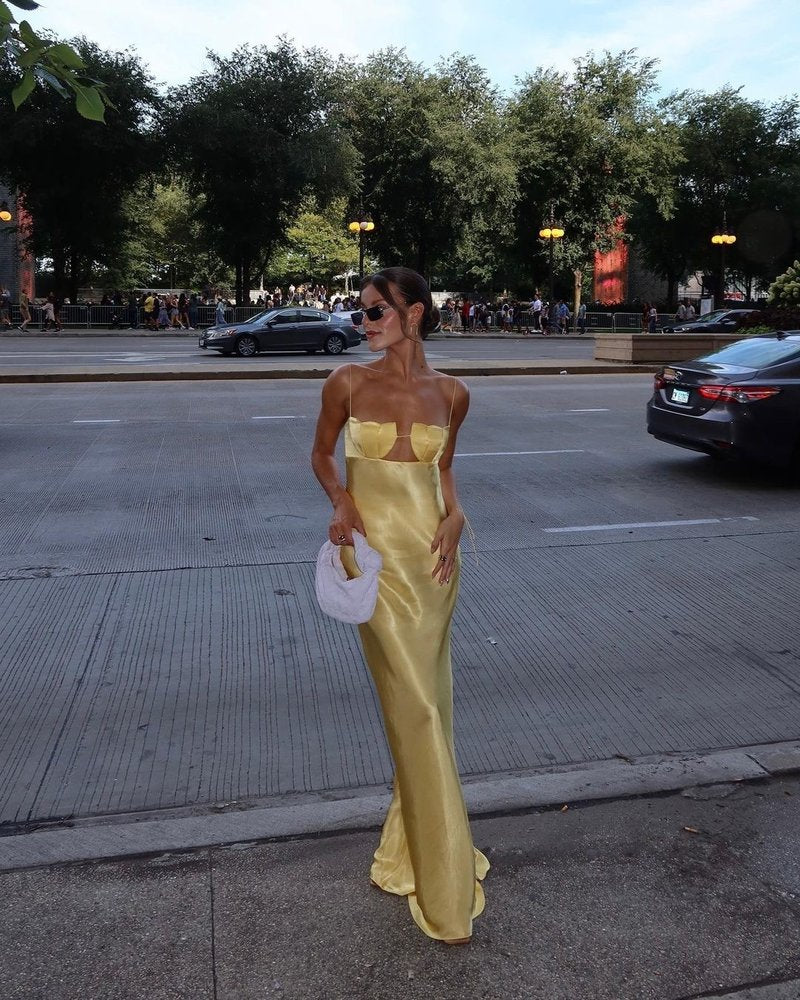 Yellow Satin Cutout Maxi Dress H6073