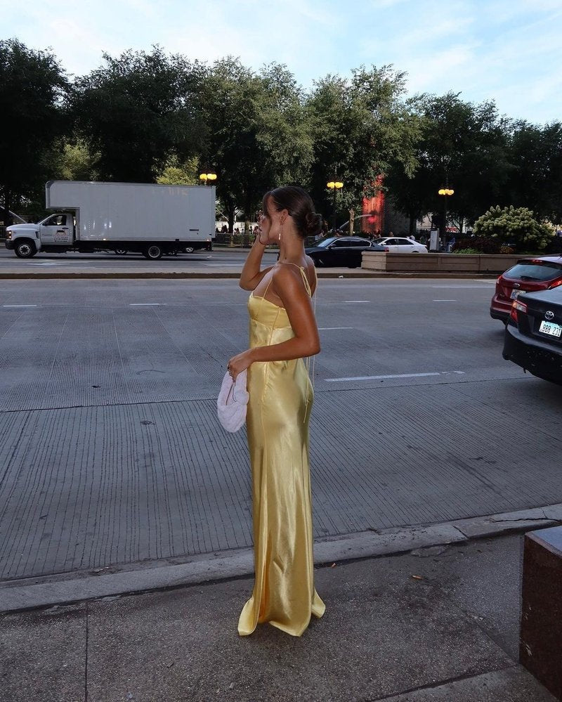 Yellow Satin Cutout Maxi Dress H6073