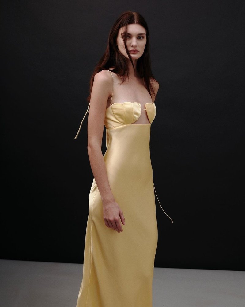 Yellow Satin Cutout Maxi Dress H6073