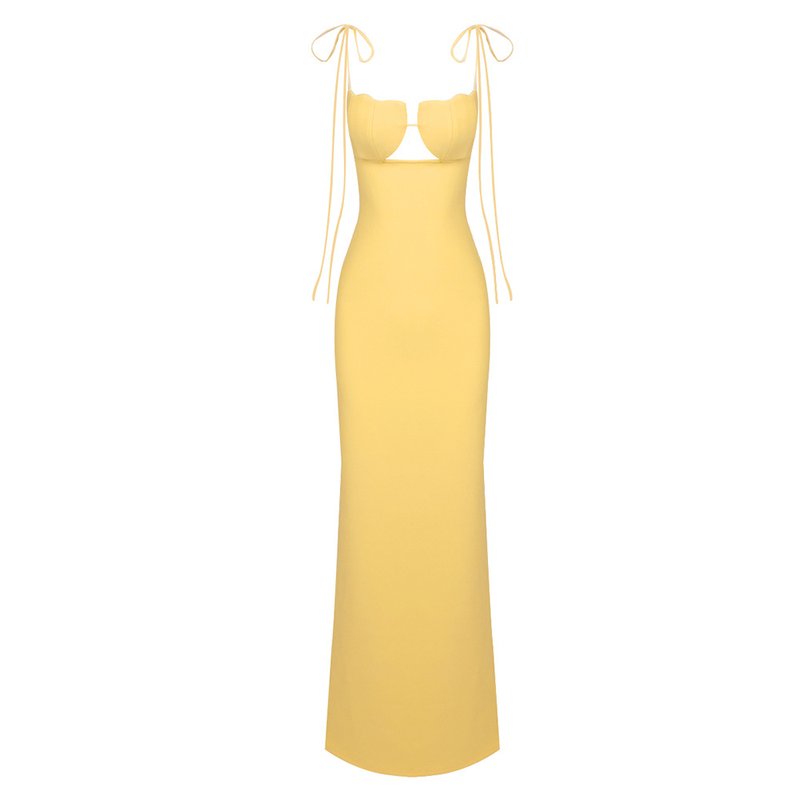 Yellow Satin Cutout Maxi Dress H6073