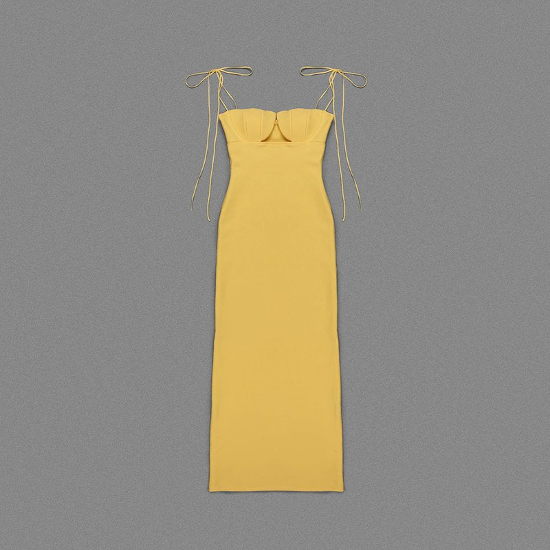 Yellow Satin Cutout Maxi Dress H6073