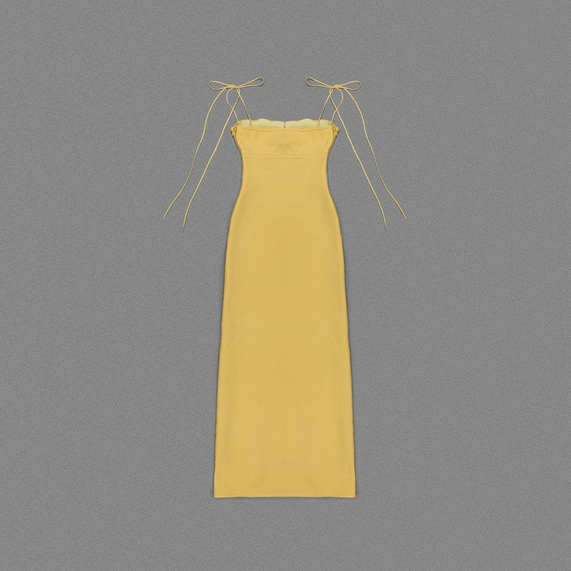 Yellow Satin Cutout Maxi Dress H6073