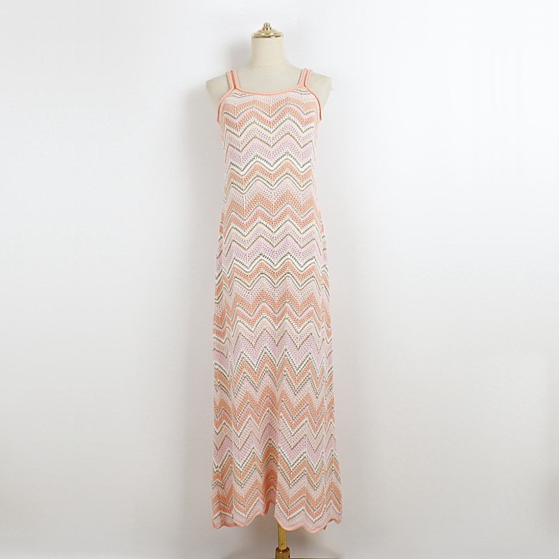 Zigzag Pattern Maxi Slip Dress H6772