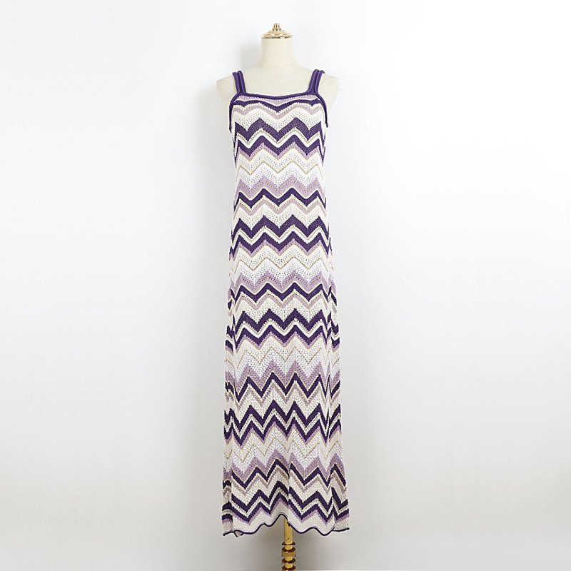 Zigzag Pattern Maxi Slip Dress H6772