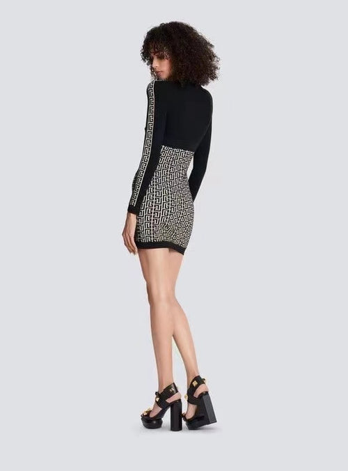 Zip Front Geometric Print Mini Dress H6088