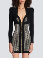 Zip Front Geometric Print Mini Dress H6088