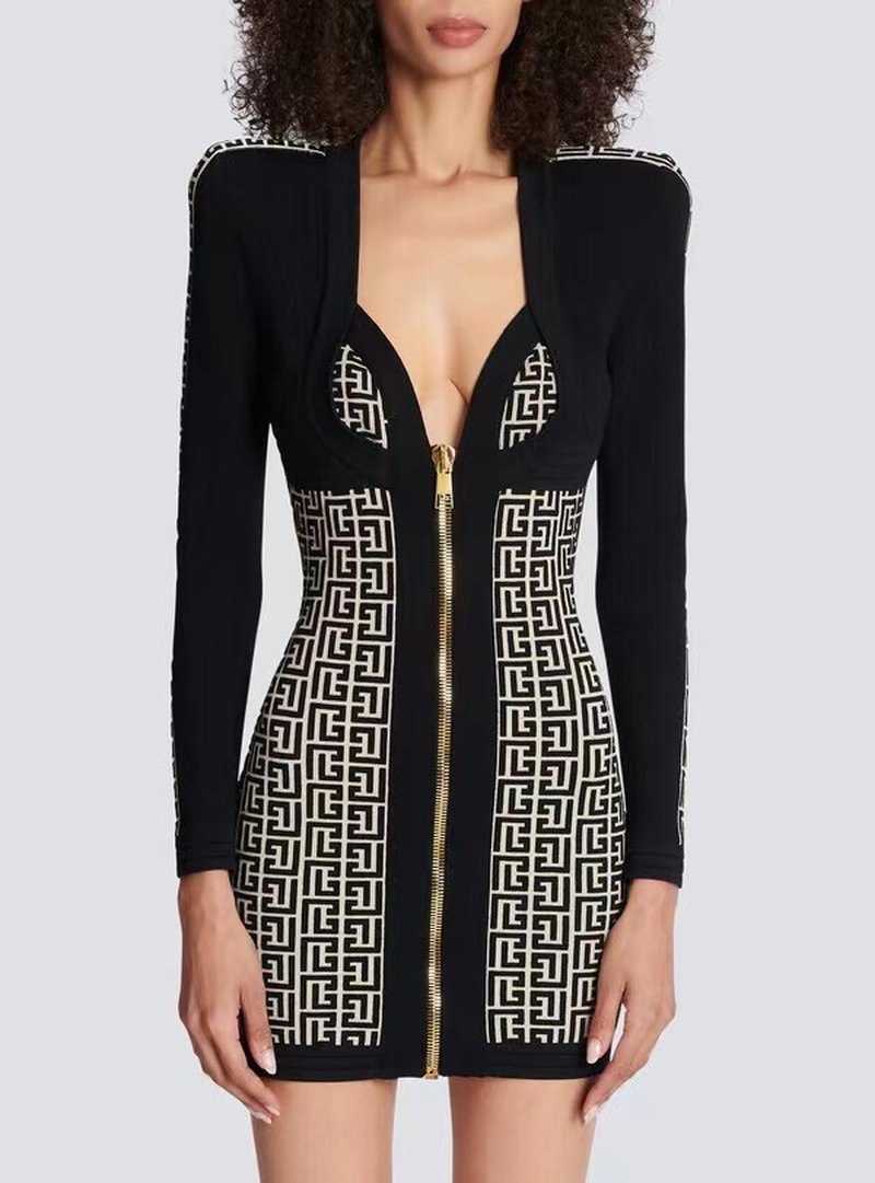 Zip Front Geometric Print Mini Dress H6088