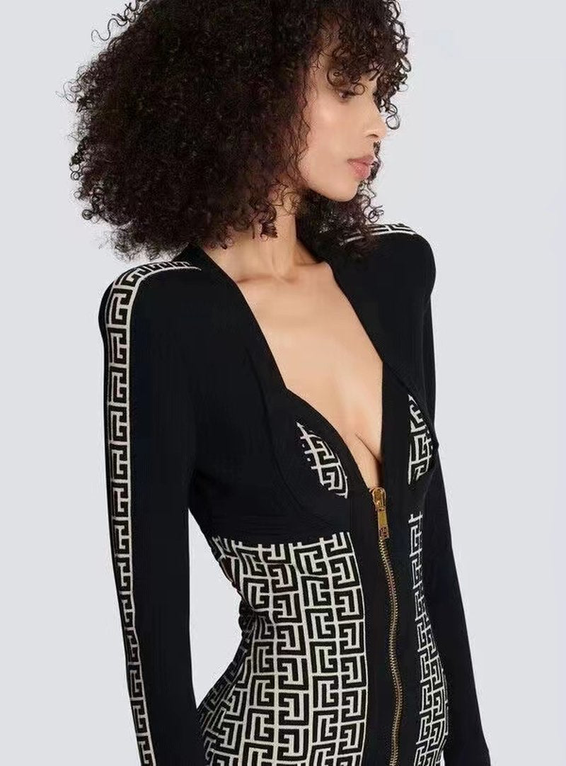 Zip Front Geometric Print Mini Dress H6088