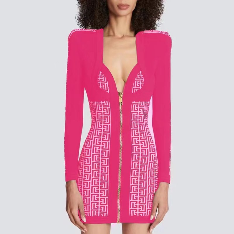 Zip Front Geometric Print Mini Dress H6088