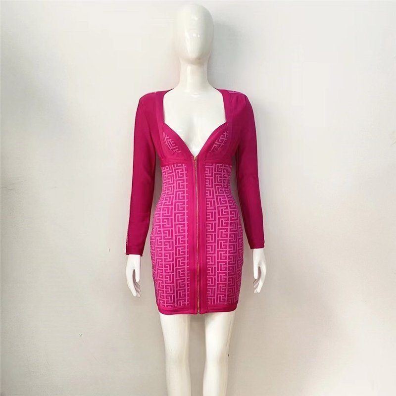 Zip Front Geometric Print Mini Dress H6088