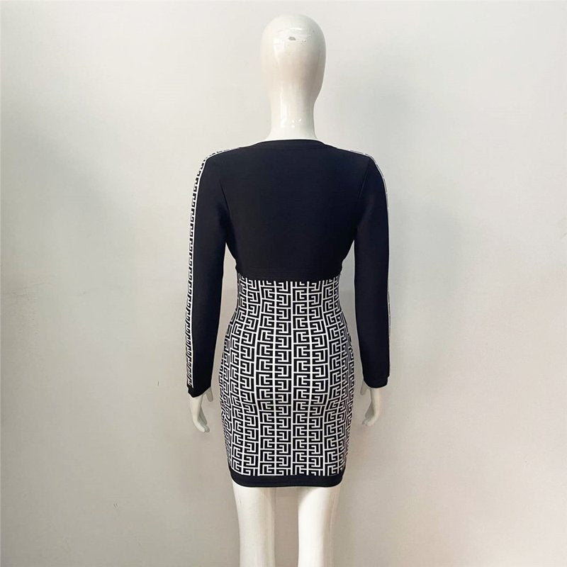 Zip Front Geometric Print Mini Dress H6088